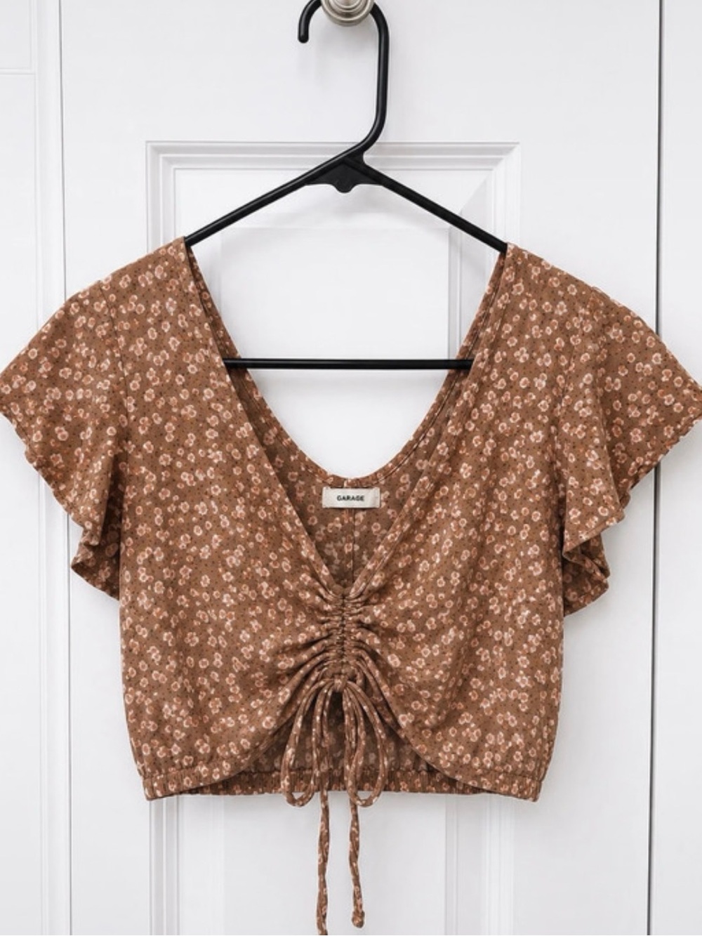 Garage Brown Floral Drawstring Crop Top